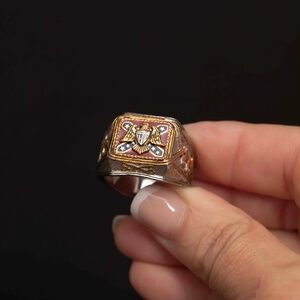 Vintage Sterling Silver Eagle Signet Ring – Size 11, Patriotic Enamel, Heavy 20.